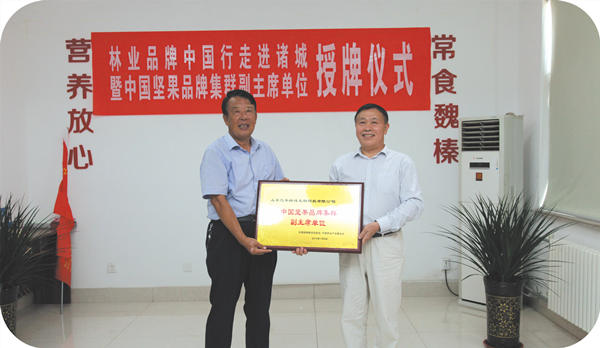 中國林業(yè)產(chǎn)業(yè)聯(lián)合會(huì)品牌建設(shè)分會(huì)理事長(zhǎng)   中國品牌建設(shè)促進(jìn)會(huì)綠色產(chǎn)業(yè)專業(yè)技術(shù)委員會(huì)主任蔣周明為魏榛品牌創(chuàng)始人魏本欣授牌